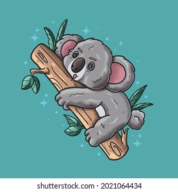 cute little koala climbing tree