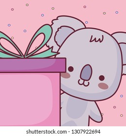cute and little koala with gift