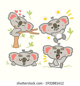 Cute Little Koala Playing Premium Mascot Doodle Illustration