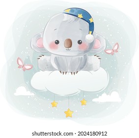 
Cute Little Koala Sitting on Cloud 