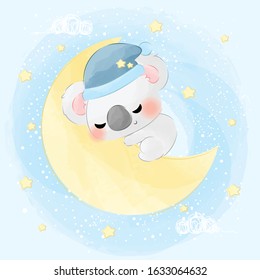 cute little koala sleeping on the moon