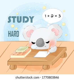 cute little koala study hard