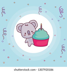 cute and little koala with sweet cake