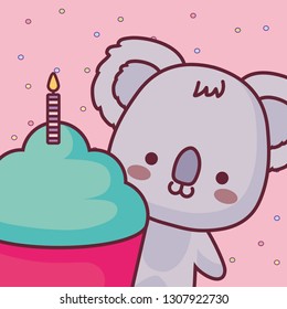 cute and little koala with sweet cake