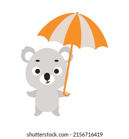 Cute little koala with umbrella. Cartoon animal character for kids t-shirts, nursery decoration, baby shower, greeting card, invitation, house interior. Vector stock illustration
