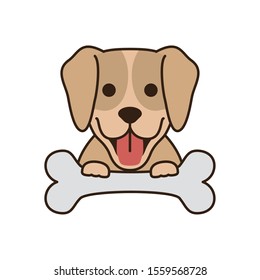 cute little labrador dog with bone fill style icon vector illustration design