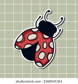 Cute little ladybug, character sticker. Clipart scrapbook, bullet journal