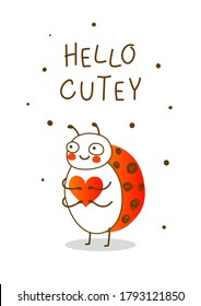 Cute little ladybug isolated on white background - cartoon character for funny greeting card and poster design
