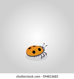 cute little ladybug on plain gray surface with visible shadow and orange wings