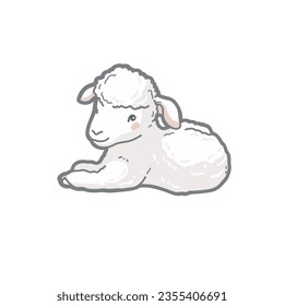 cute little lamb character, vector hand drawn illustration