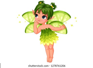 Cute little lemon fairy with lemon wings and lemon colored costume