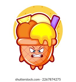 cute and little lemon ice cream character with angry face