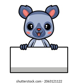 Cute little lemur cartoon with blank sign