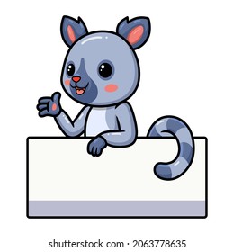 Cute little lemur cartoon with blank sign