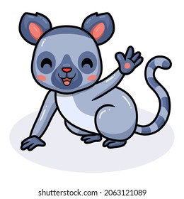 Cute little lemur cartoon waving hand