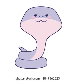Cute little lilac snake isolated on white background. Flat design for poster or t-shirt. Vector illustration