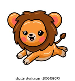 Cute little lion cartoon jumping