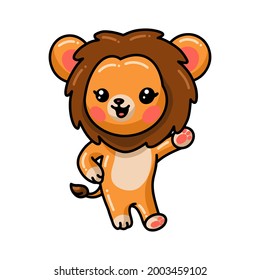 Cute little lion cartoon presenting