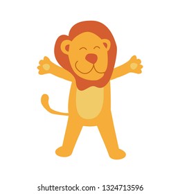 cute little lion in cartoon style on white background