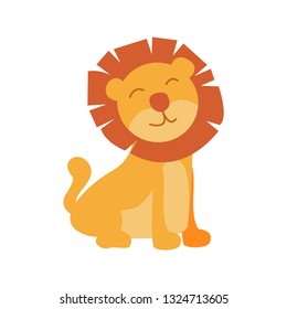 cute little lion in cartoon style on white background