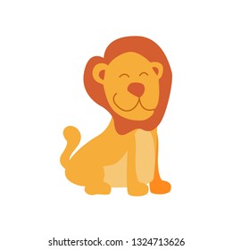 cute little lion in cartoon style on white background