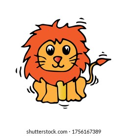 Cute little lion in cartoon style on white background, vector illustration.