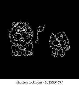 Cute little lion in cartoon style on white background, vector illustration.