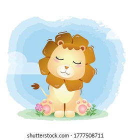 cute little lion in the children's style. cute cartoon lion vector illustration