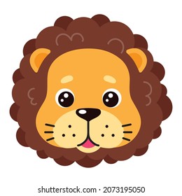 Cute Little Lion Cub Face. Wildlife Animal King. Vector Cartoon Isolated Illustration.