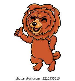 Cute little lion dog cartoon giving thumb up