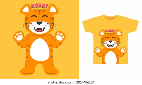 Cute little lion illustration t-shirt design vector concept.