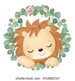 Cute little lion illustration in watercolor