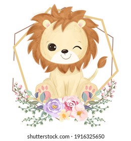 Cute little lion illustration in watercolor