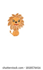 Cute little lion illustration with white background.Vector hand drawing. 