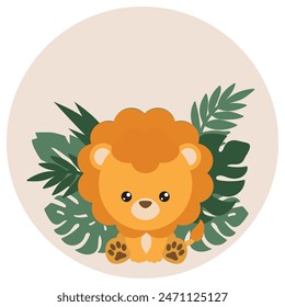 Cute little lion in jungle vector cartoon illustration