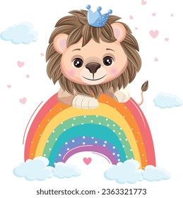 Cute little lion on a rainbow