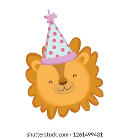 cute and little lion with party hat