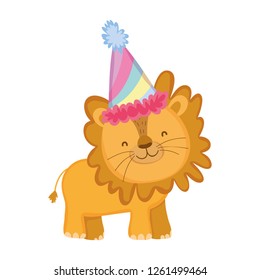 cute and little lion with party hat