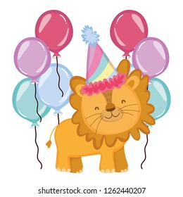 cute and little lion with party hat