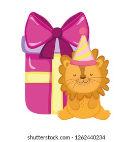 cute and little lion with party hat