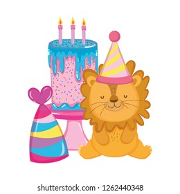 cute and little lion with party hat