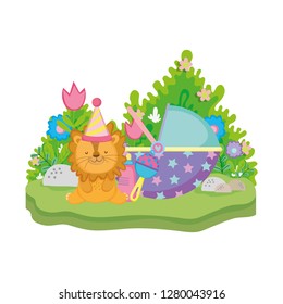 cute and little lion with party hat