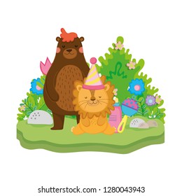 cute and little lion with party hat