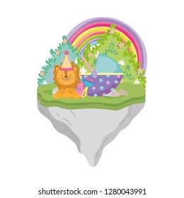 cute and little lion with party hat
