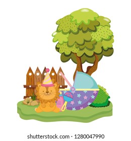 cute and little lion with party hat