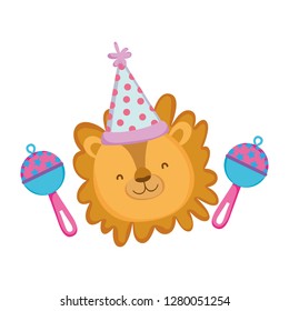 cute and little lion with party hat