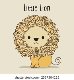 cute little lion sitting doodle vector illustration