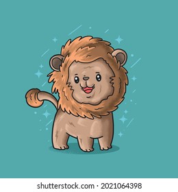 cute little lion smiling illustration vector grunge