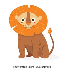 Cute little lion vector illustration. Hand drawn african animal