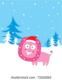 cute little lion xmas greeting card